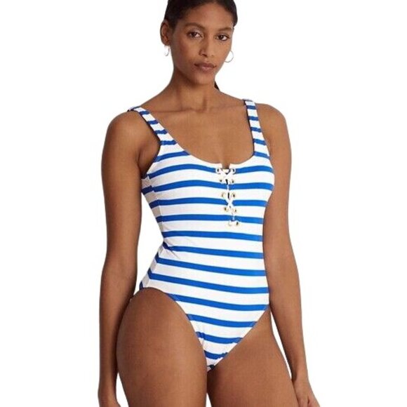 Ralph Lauren One-Piece Swinsuit Port Stripe Swimwear Nautical Tummy Control 10 - Picture 3 of 8